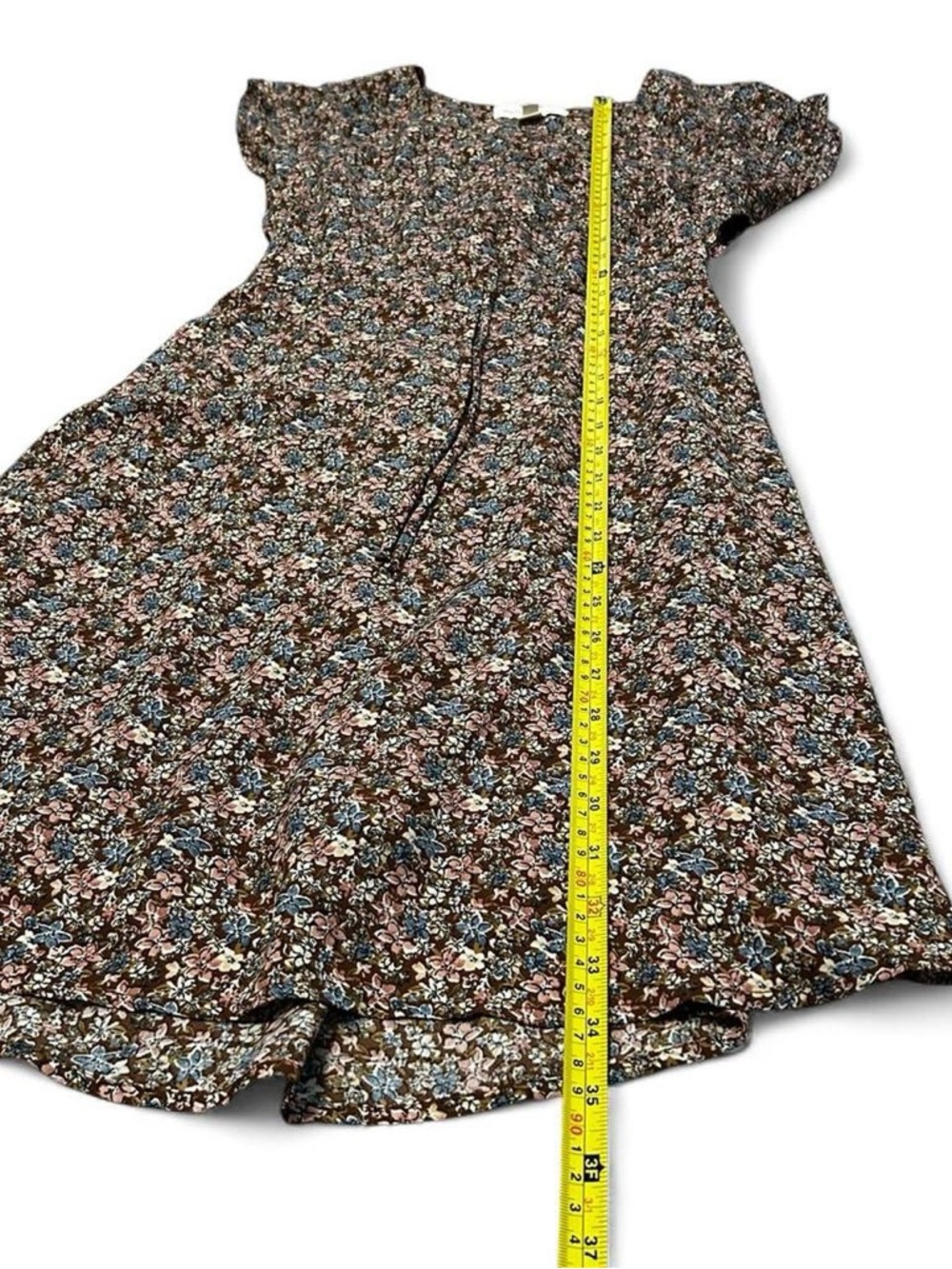 Monteau Los Angeles Brown Floral Midi Dress Womens M Cottage Prairie Tie Front - Picture 4 of 8